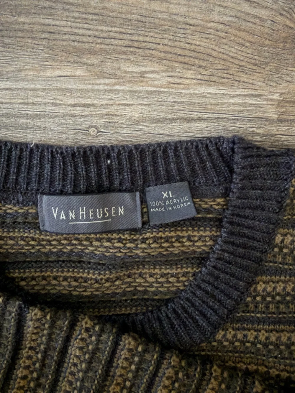 Van Heusen Olive & Black Striped Crewneck Sweater
